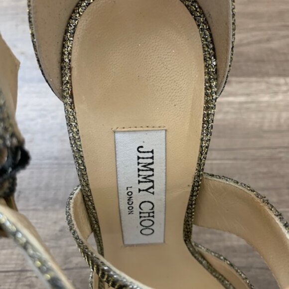 Jimmy Choo Kayak Gold Glitter Platform EU 37 US 7 - Picture 4 of 6